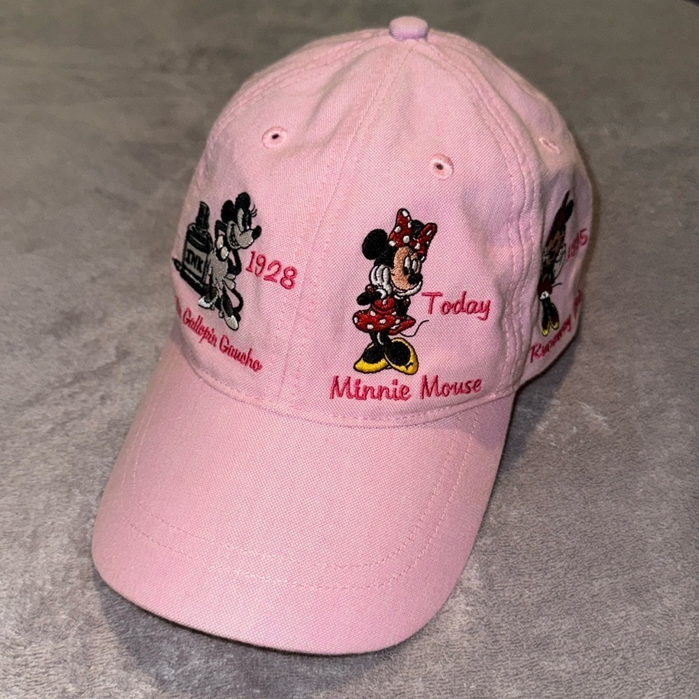 Disney Parks Minnie Mouse History Through The Years Baseball Hat Cap Pink- Adult